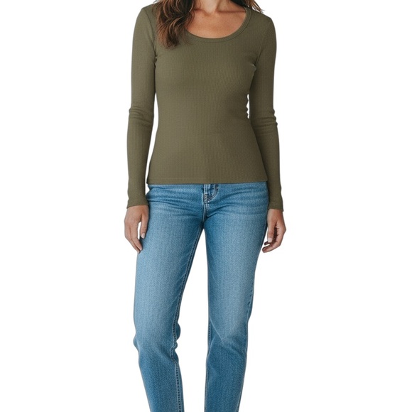 Women Chic Me Long Sleeve Shirts Built-in Shelf Bra Tops Rib-Knit Top Size M - Picture 10 of 10